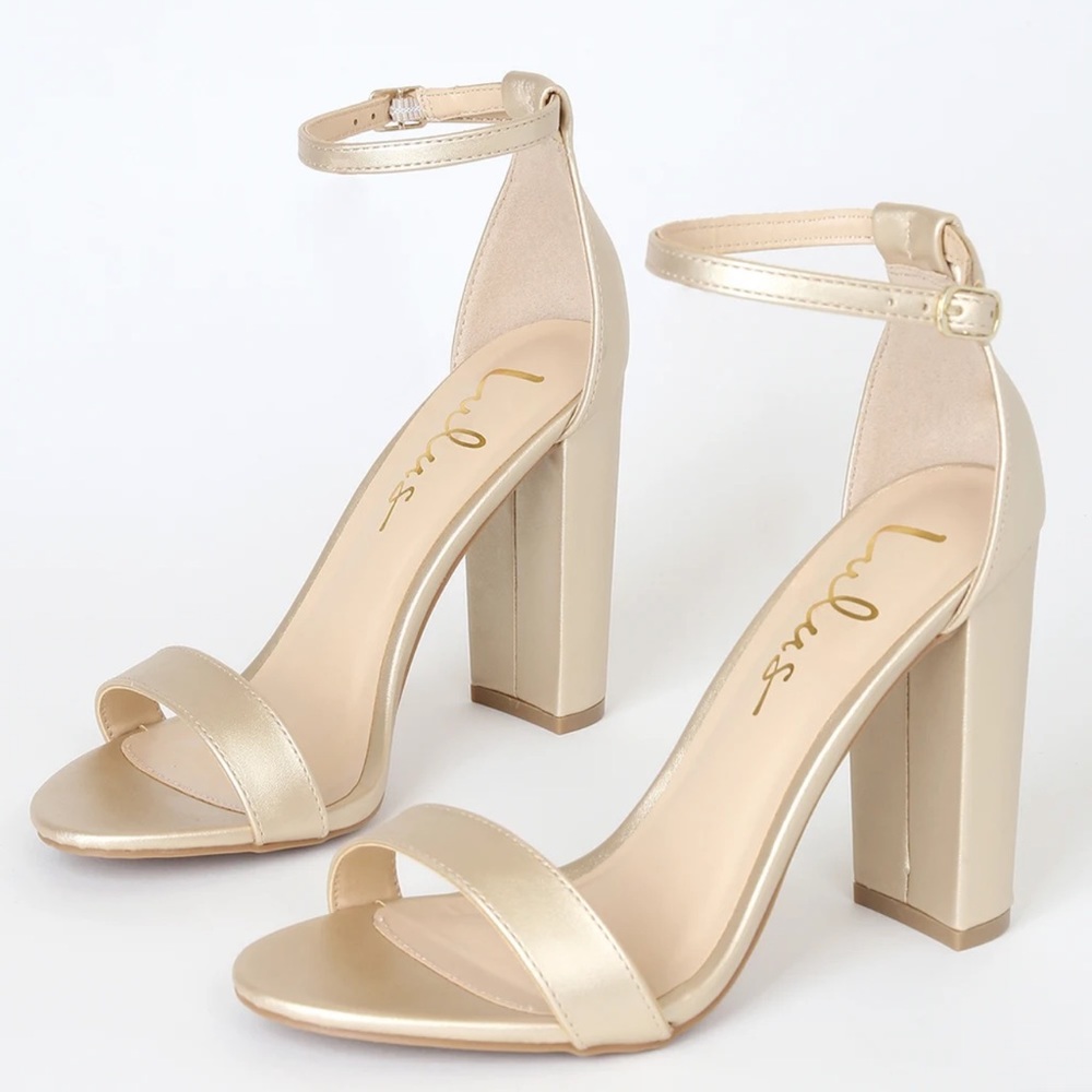 Lulus Taylor strap golden heels
